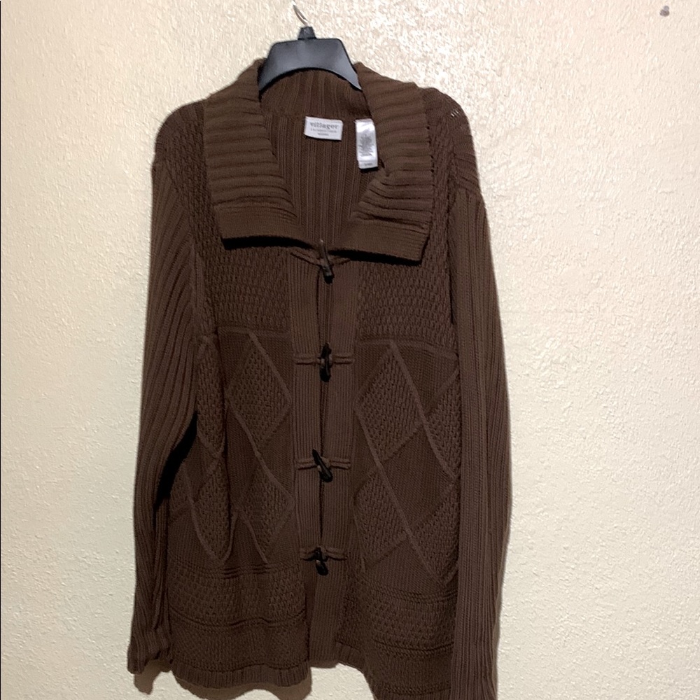 Villager Sweater Cardigan Size 3 Brown Stretch Toggle Closure  Brown Cotton